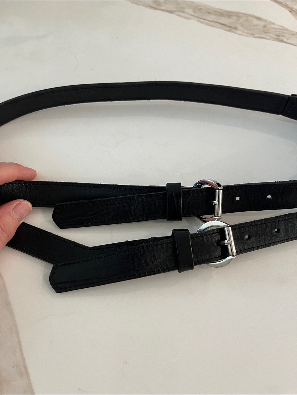 Brave Black Leather Double Strap & Buckle Belt with silver buckle
